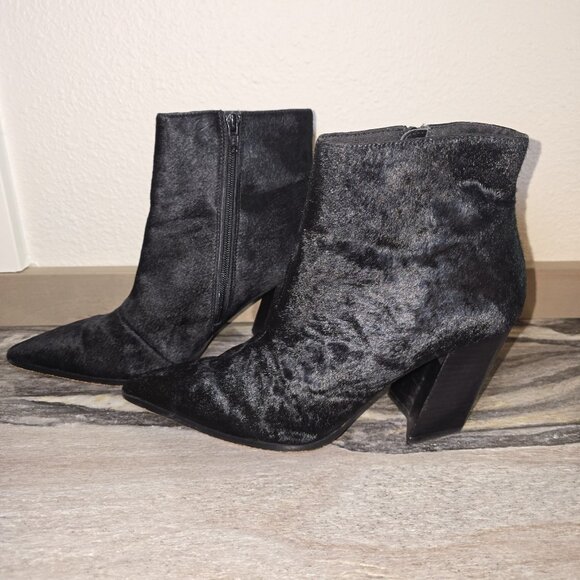 ASOS SO:SO Black Faux Pony Hair Pointed Toe Block Heel Ankle Boots Size 9 (UK 7) - Picture 2 of 6